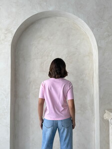 D 2922 ÇİÇEK DETAYLI TİŞÖRT - PEMBE #5