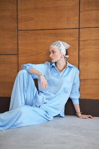 F 2062 SATEN GÖMLEK - MAVİ #3