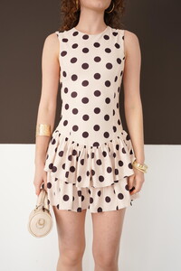 Puantiyeli Sıfır Kol Toptan Elbise - Taş | d2946 - Topshow #4