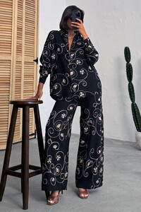 F 1900 NAKIŞLI PANTOLON - SİYAH DESEN 2